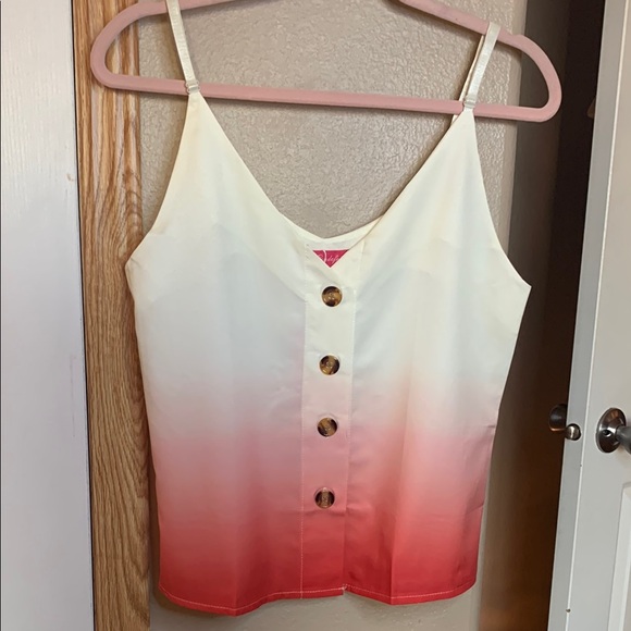 OMBRE Cream Pink Red Camisole Tank Adjustable Straps Button Front V-neck - Picture 5 of 6